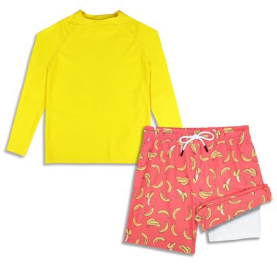2t Rash Guard Boys Sets with Boys Swim Trunks with Boxer Brief Liner UPF50+ Orange Branana
