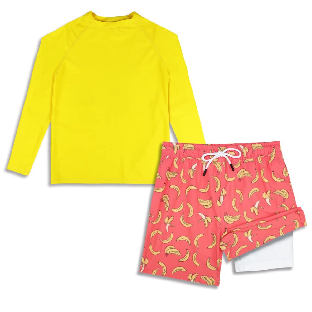 2t Rash Guard Boys Sets with Boys Swim Trunks with Boxer Brief Liner UPF50+ Orange Branana