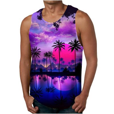 NaRHbrg Palm Tree Tanks Tops for Mens Cool Printed Graphic Sleeveless Tank Top Muscle Shirt for Workout Gym Jogging