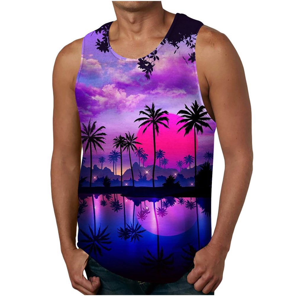 NaRHbrg Palm Tree Tanks Tops for Mens Cool Printed Graphic Sleeveless Tank Top Muscle Shirt for Workout Gym Jogging
