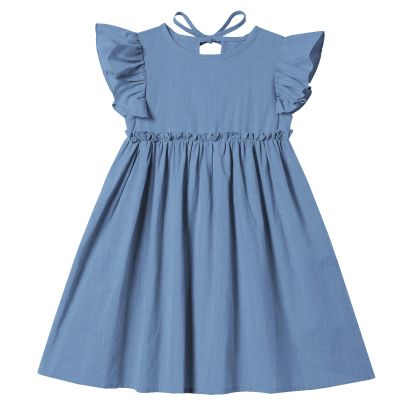 Csbks Toddler Baby Girls' Cotton-Linen Sundress with Ruffle Halter Sleeveless and Swing Dress Grey Blue 100