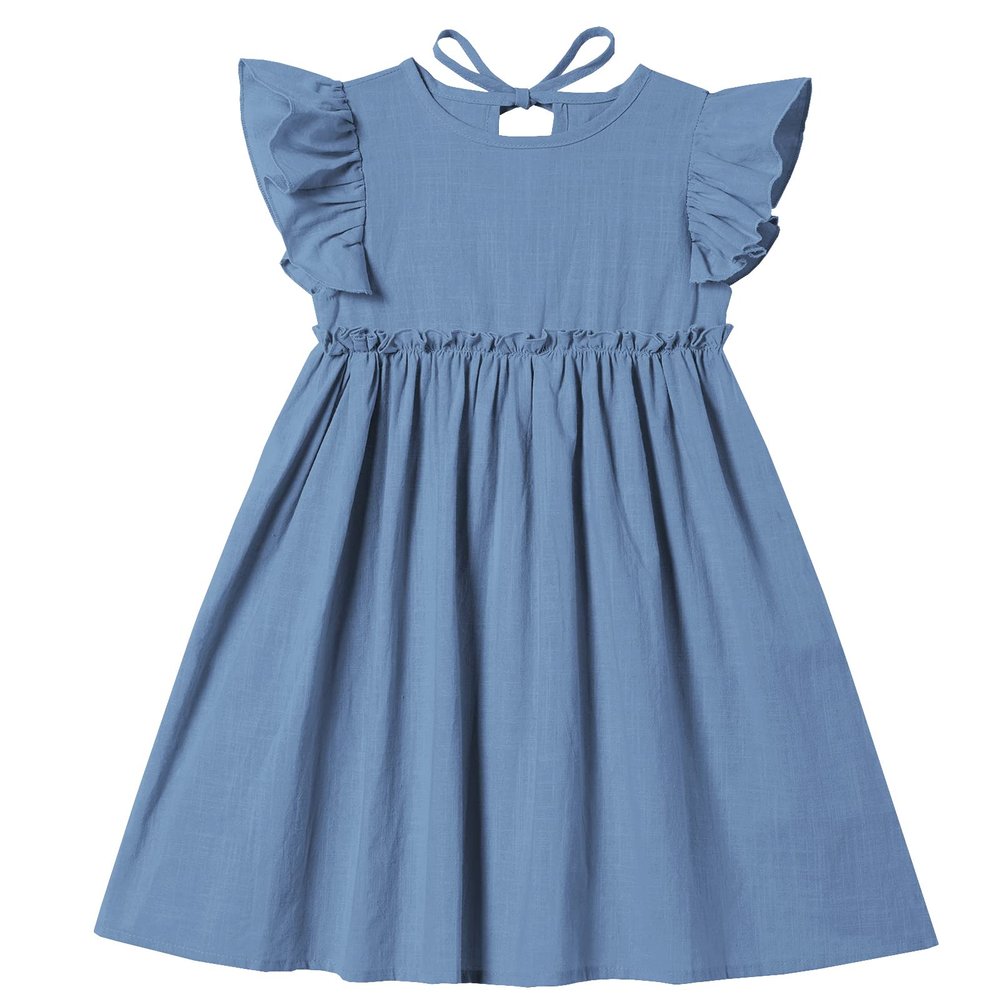 Csbks Toddler Baby Girls' Cotton-Linen Sundress with Ruffle Halter Sleeveless and Swing Dress Grey Blue 100