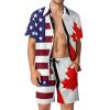 American and Canadian Flag Men's Hawaiian Sets Casual Button Down Beach Shirt with Shorts 2 Piece Suit with Pocket M view 1