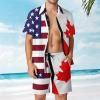 American and Canadian Flag Men's Hawaiian Sets Casual Button Down Beach Shirt with Shorts 2 Piece Suit with Pocket M view 2