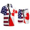 American and Canadian Flag Men's Hawaiian Sets Casual Button Down Beach Shirt with Shorts 2 Piece Suit with Pocket M view 3