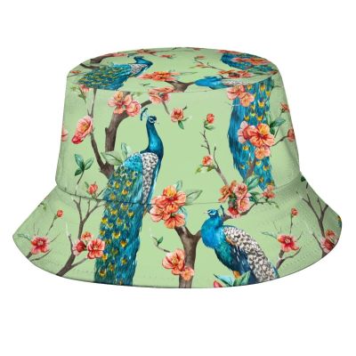 Cute Peacock Bucket Hat Travel Summer Womens Peacock Feather Bucket Hats Packable Beach Sun Fisherman Hat for Teens Women Men