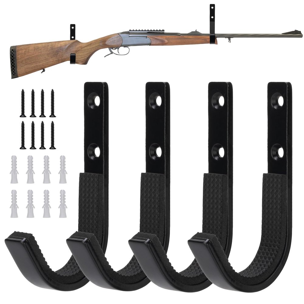 LOIUO Gun Rack Storage Wall Mount Rifles Shotgun Hooks Horizontal Metal Hangers for Storing Shotguns Rifles Archery Bow Heavy Duty Steel