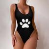 SEPTYK Black Animal Paw Print Women One Piece Swimsuit for Swimwear Sexy Monokini Sports Training Swimsuits S view 2