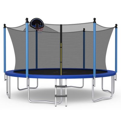 Giantex Trampoline with Basketball Hoop, 12 Ft Trampoline for Kids and Adults with Ladder, ASTM Approved Outdoor Large Recreational Trampoline with Net for Backyards, Park