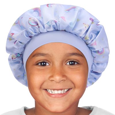 Hat Hut Kids Satin Bonnet Sleep Cap for Curly Hair - Adjustable Silk Cap for Baby Sleeping - Toddler Child Hair Bonnet (Unicorn 3)