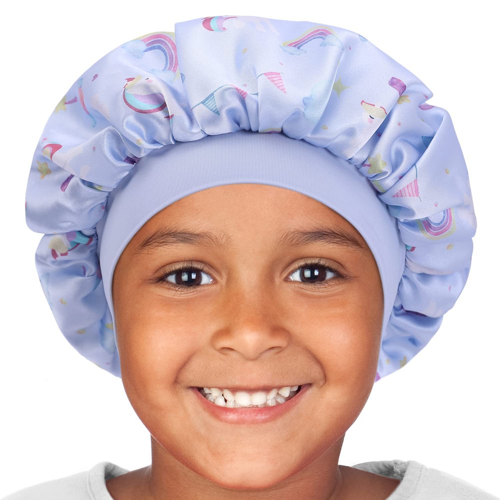 Hat Hut Kids Satin Bonnet Sleep Cap for Curly Hair - Adjustable Silk Cap for Baby Sleeping - Toddler Child Hair Bonnet (Unicorn 3)