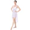 Lyrical Dance Costumes for Women Ballet Leotards Asymmetrical High Low Tulle Dress One-Piece Bodysuit Criss Cross Backless Shiny Sequin Sleeveless Modern Contemporary Dancewear White Flower M view 1