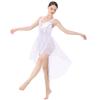 Lyrical Dance Costumes for Women Ballet Leotards Asymmetrical High Low Tulle Dress One-Piece Bodysuit Criss Cross Backless Shiny Sequin Sleeveless Modern Contemporary Dancewear White Flower M view 2