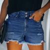 Distressed Jean Shorts Women's Ripped Denim Shorts Button Fly High Waist Summer Hot Raw Hem Casual Shorts w Pockets view 2
