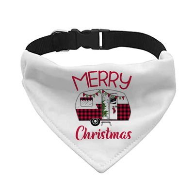 Merry Christmas Camper Pet Bandana Collar - Illustration Scarf Collar - Cute Dog Bandana - S
