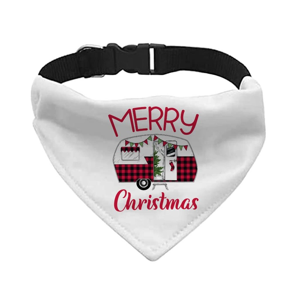Merry Christmas Camper Pet Bandana Collar - Illustration Scarf Collar - Cute Dog Bandana - S