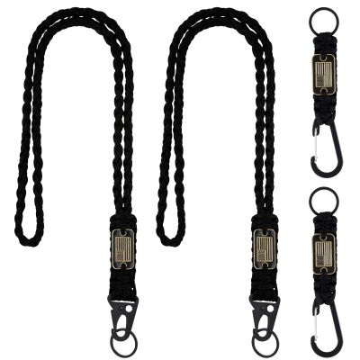 Frienda 2 Set Heavy Duty Paracord Lanyard Necklace Whistles Strap Braided 550 Keychain Lanyard for Outdoor Activities Camera(Black)