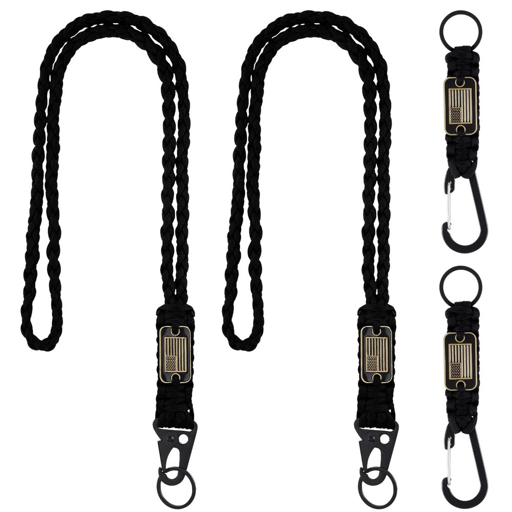 Frienda 2 Set Heavy Duty Paracord Lanyard Necklace Whistles Strap Braided 550 Keychain Lanyard for Outdoor Activities Camera(Black)
