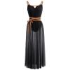 Lyrical Dance Costumes for Women, Modern Contemporary Dancewear Camisole Mesh Tulle Flowy Maxi Long Dress with Belt Adult Ballet Leotard Tank Bodysuit One-Piece Dance Costume Competition Black L view 3