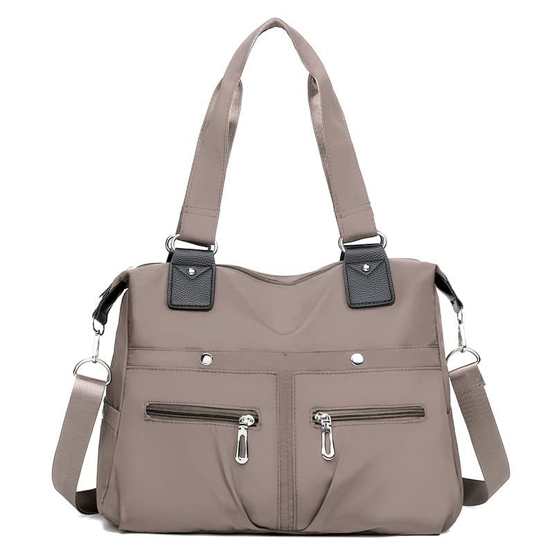 2023 Large Capacity Waterproof Multi Pocket Nylon Shoulder Bag, Waterproof Tote Bag, Women Handbags Purses for Shoulder Handbags Travel Bag (Khaki)