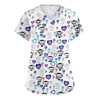 Printed Scrub Tops Women Print Womens Plus Size Scrubs for Women Nursing Shirts uniformes de enfermeras de Mujer with Pockets 9
