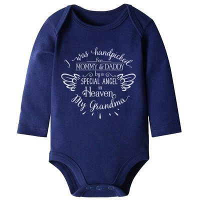 Hand Picked for Mommy and Daddy by My Grandma in Heaven Cute Long Sleeve Bodysuit Girl boy Infant Toddler Baby Clothes Creeper