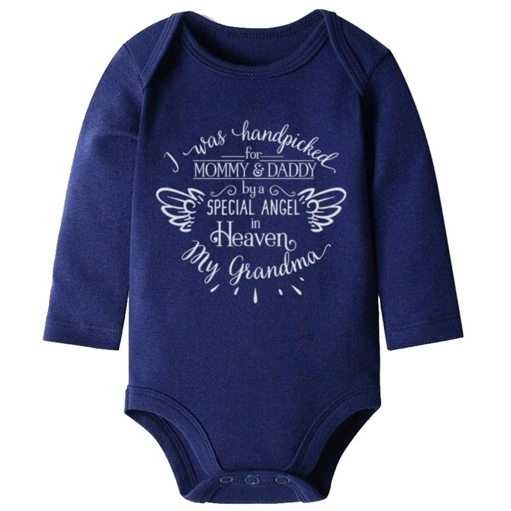 Hand Picked for Mommy and Daddy by My Grandma in Heaven Cute Long Sleeve Bodysuit Girl boy Infant Toddler Baby Clothes Creeper