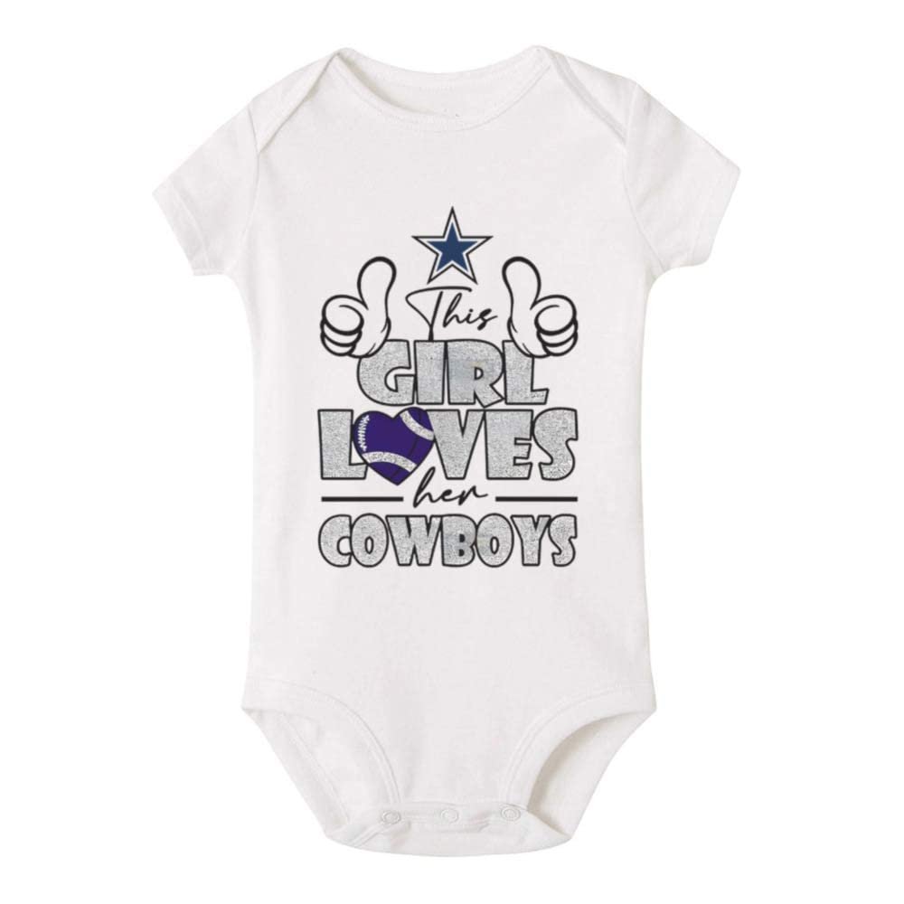 This Girl Loves Her Cowboys Cute Bodysuit Girl boy Infant Toddler Baby Clothes Creepers D-White