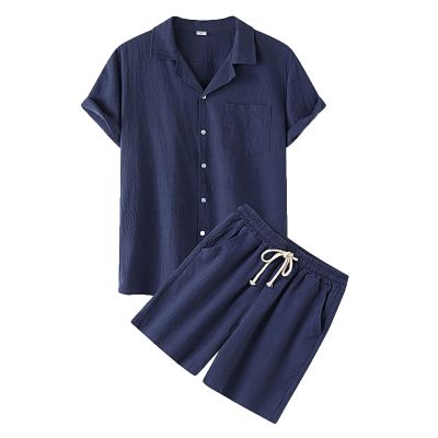 WENKOMG1 2 Piece Outfits for Men,Button Up Shirt and Shorts Set Solid Summer Sleepwear Nightwear Lightweight Pajama Sets,Sleeveless Shirts for Men Sleeveless Shirts for Men(Navy,X-Large)