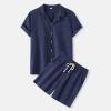 WENKOMG1 2 Piece Outfits for Men,Button Up Shirt and Shorts Set Solid Summer Sleepwear Nightwear Lightweight Pajama Sets,Sleeveless Shirts for Men Sleeveless Shirts for Men(Navy,X-Large) view 2
