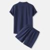 WENKOMG1 2 Piece Outfits for Men,Button Up Shirt and Shorts Set Solid Summer Sleepwear Nightwear Lightweight Pajama Sets,Sleeveless Shirts for Men Sleeveless Shirts for Men(Navy,X-Large) view 3