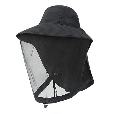 Head Net Hat Safari Hat Sun Hat UPF 50+ Sun Protection Fishing Boonie Hat with Netting Net Mesh for Men & Women Black