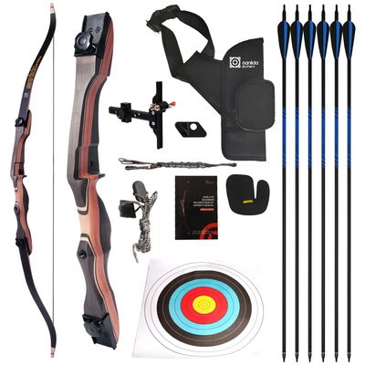 Sanlida Noble Standard Beginner & Intermediate Recurve Bow and Arrows Kit for Adult and Youth, Wooden Takedown Recurve Bow Package for Training, Practice & Competition RH Only (62", 24lbs)