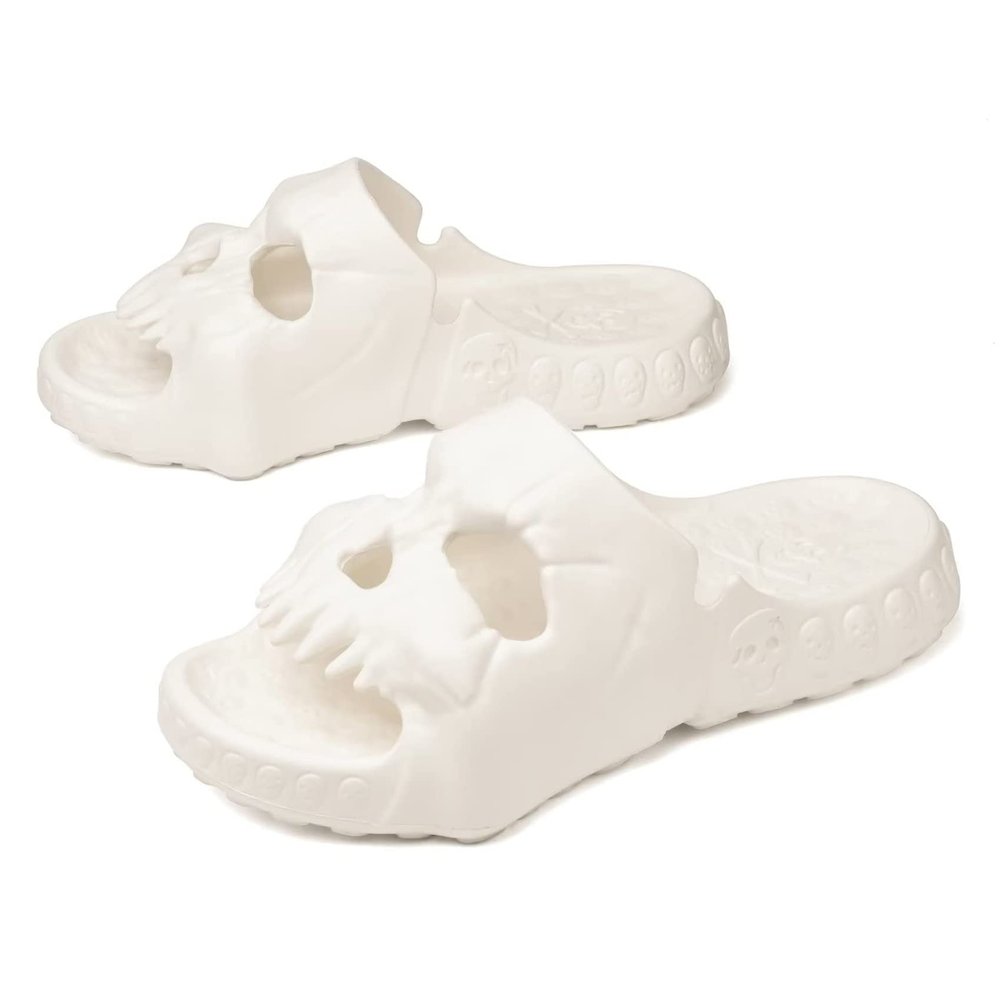 Asifn Skull Slides Shower Slippers Women Men House Funny Creative Sandals EVA Thick Soft Indoor Outdoor Beach Pool 9 Men White