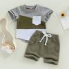 allshope Toddler Baby Boy Summer Outfit Short Sleeve T Shirt Top Casual Shorts Set Infant Newborn Clothes 6 12 18 24 Month 2T (Contrast Green, 18-24 Months) view 2
