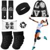 Vabean 8 Pcs Volleyball Accessories,Include Volleyball Arm Sleeves Knee Pads Sport Hair Scrunchies Sweat Band Drawstring Bag Cosmetic Bag Wrist Guard Knee Brace(Medium,Black) view 1