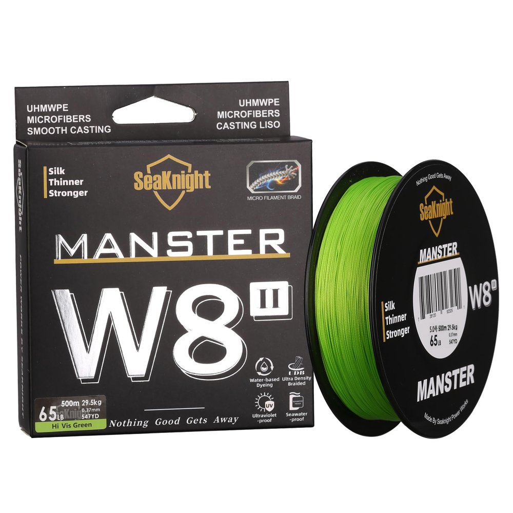 SeaKnight MANSTER W8 II 8 Strand Braided Fishing Line -Super Strong, Abrasion Resistant, No Stretch Braided Line-15LB to 100LB Test for Saltwater and Freshwater Fishing Line Braid