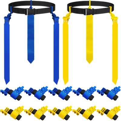 Hungdao 12 Pcs 10/12 Players Flag Football Belts and Flags Adjustable Football Belts for Kids Teens Adults Team Training Sport Event (Yellow,Blue)