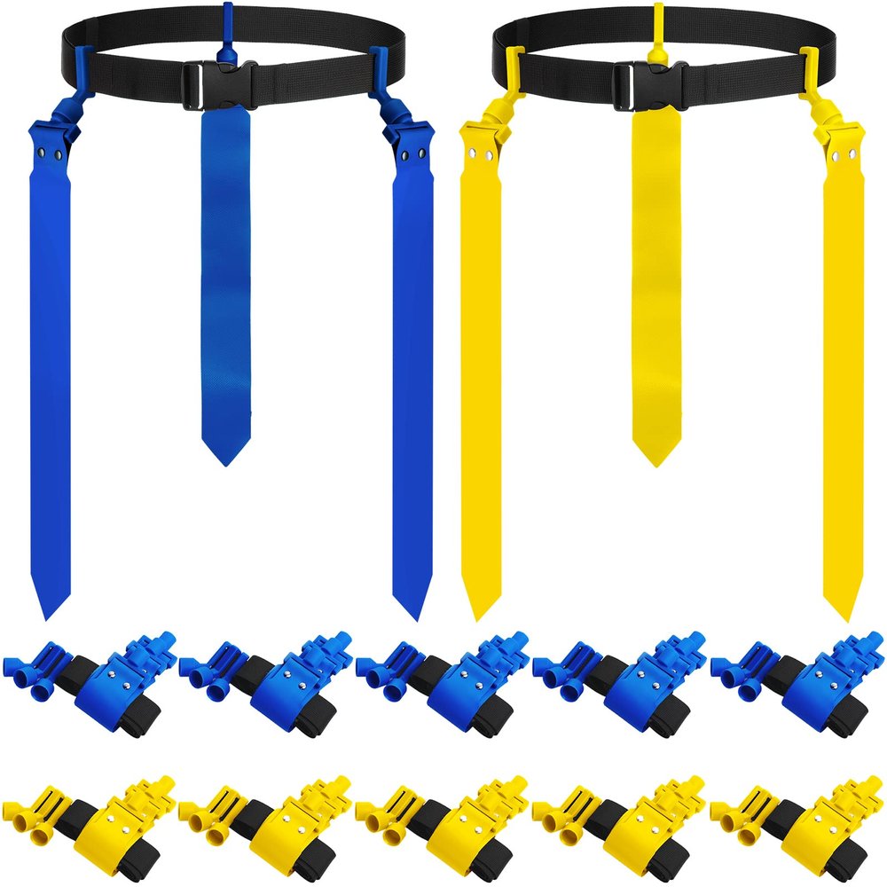 Hungdao 12 Pcs 10/12 Players Flag Football Belts and Flags Adjustable Football Belts for Kids Teens Adults Team Training Sport Event (Yellow,Blue)