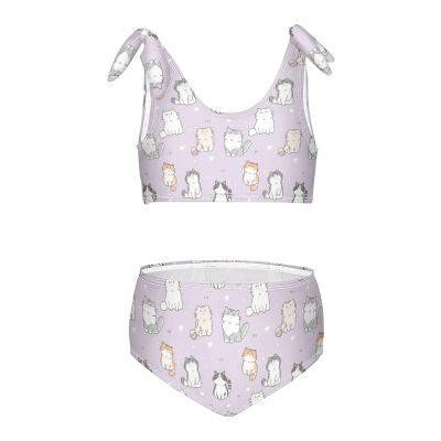 Aflyko Girls' Swimwear Cartoon Kitten Cat Cute 2-Piece Bikini Set Summer Swimsuit Holiday Bathing Suit Hawaii Beachwear Pool Water Sport Tankini Set 4T