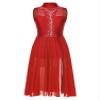 Vxuxlje Women's Lyrical Dance Costume Turtle Neck Sheer Mesh Patchwork Rhinestone Maxi Long Dress Red Large view 1