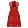 Vxuxlje Women's Lyrical Dance Costume Turtle Neck Sheer Mesh Patchwork Rhinestone Maxi Long Dress Red Large view 2