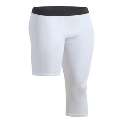 Kaerm Mens Single Leg 3/4 Compression Capri Tights One Leg Unisex Sports Compression Pants Athletic Base Layer Leggings Left long White Medium