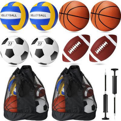 Chitidr 8 Pcs Sports Balls Set Include Basketball Football Soccer Volleyball with 2 Sport Equipment Bags 2 Pumps for Adult Outdoor Sports Gifts(Classic Color)