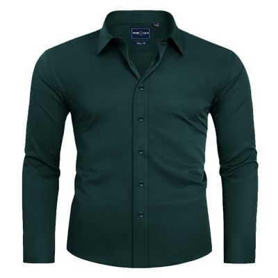Alimens & Gentle Men's Dark Green Dress Shirt Slim Fit Long Sleeve Stain Shield Button Down Shirts Holiday Party M