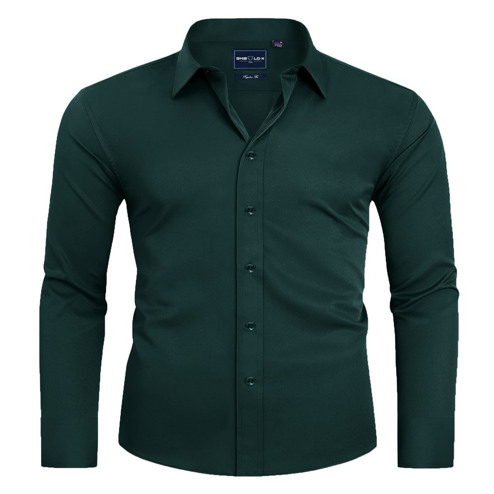 Alimens & Gentle Men's Dark Green Dress Shirt Slim Fit Long Sleeve Stain Shield Button Down Shirts Holiday Party M