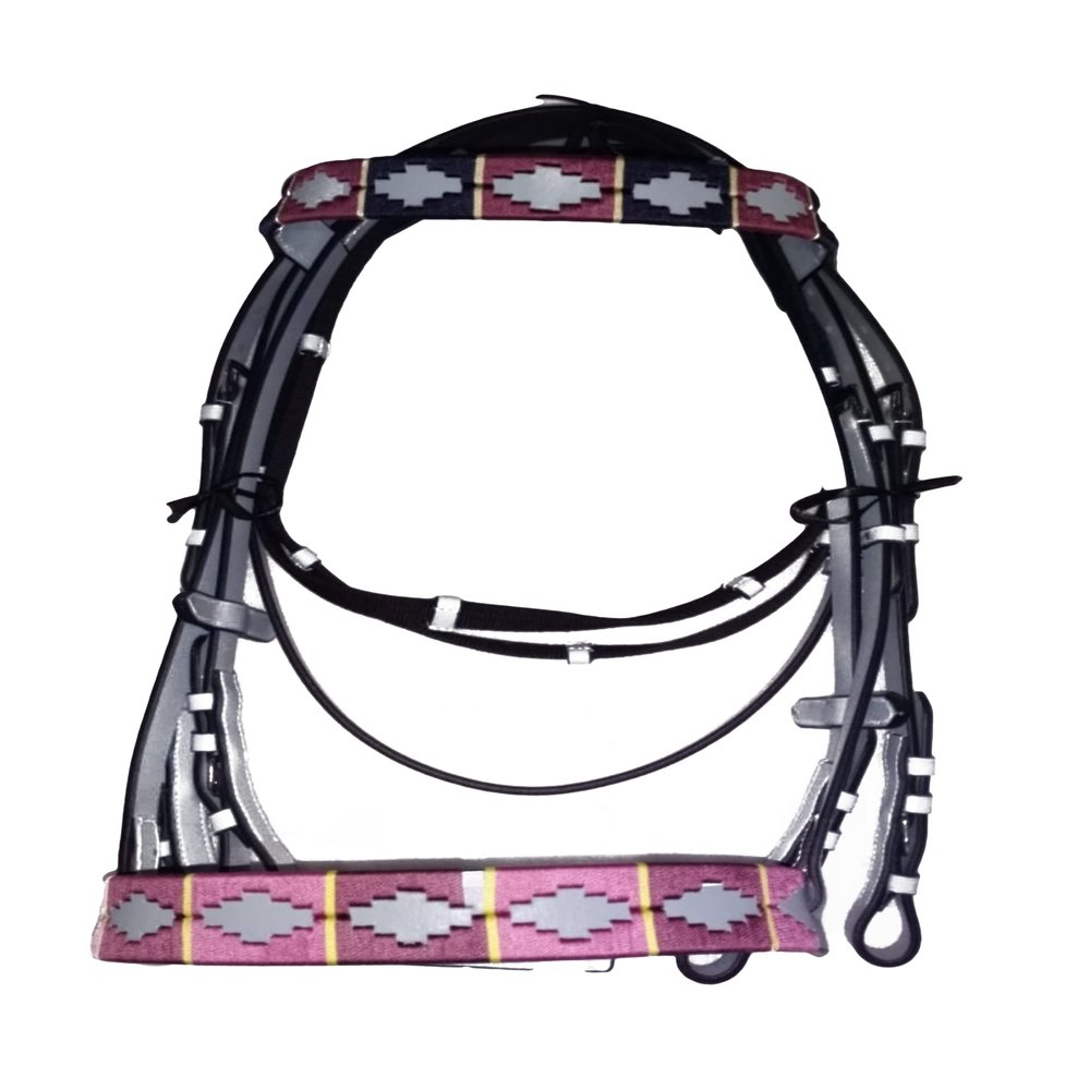 Designer Horse Bridle with Web Reins & Hand Stoppers Handcrafted Comfort Lined Crown Piece Lightweight by EQUESTRAIN Enterprises (Small/Pony, Black)