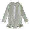 Summer Toddler Girls Long Sleeve Solid Color Ruffles 1 Piece Swimwear Beach Onesie Swimsuit (Mint Green, 12-18 Months) view 1