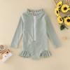 Summer Toddler Girls Long Sleeve Solid Color Ruffles 1 Piece Swimwear Beach Onesie Swimsuit (Mint Green, 12-18 Months) view 2