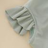 Summer Toddler Girls Long Sleeve Solid Color Ruffles 1 Piece Swimwear Beach Onesie Swimsuit (Mint Green, 12-18 Months) view 4